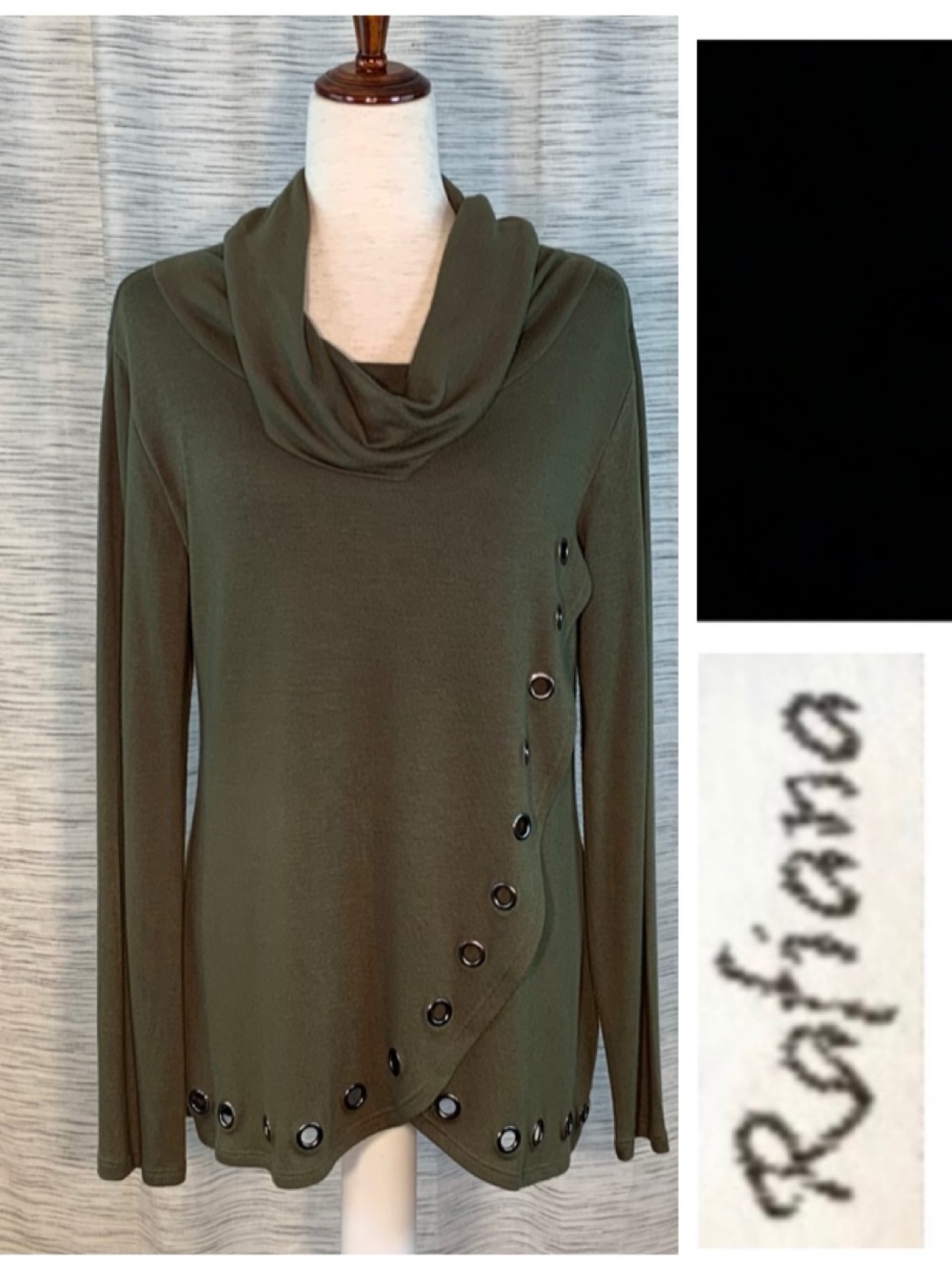 Rafiana dark olive green long sleeve turtleneck blouse.
